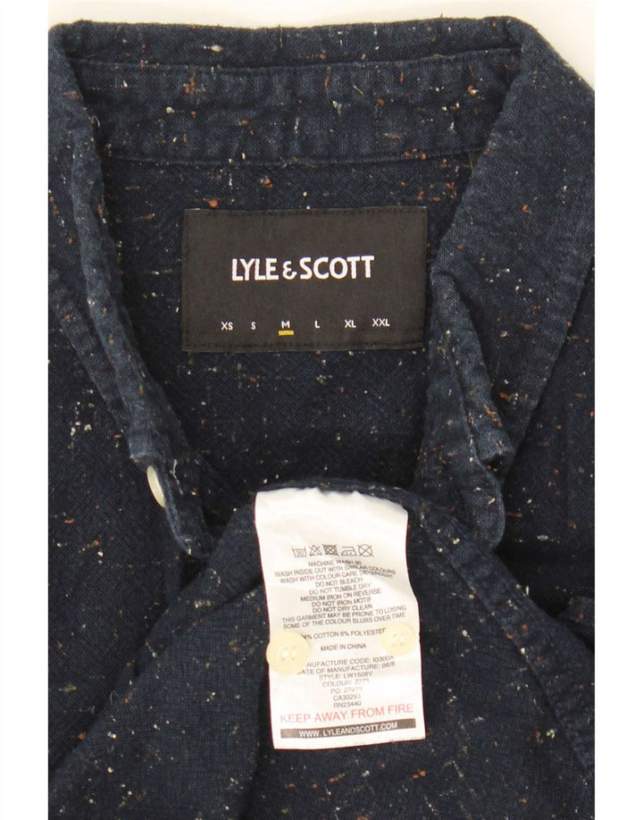 Lyle & Scott Mens Shirt Medium Navy Blue Flecked Cotton