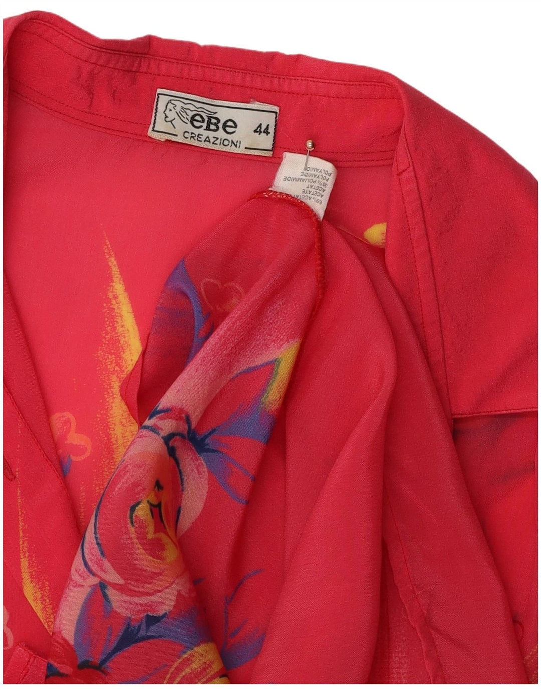VINTAGE Womens See Through Shirt Blouse IT 44 Medium Pink Floral Acetate