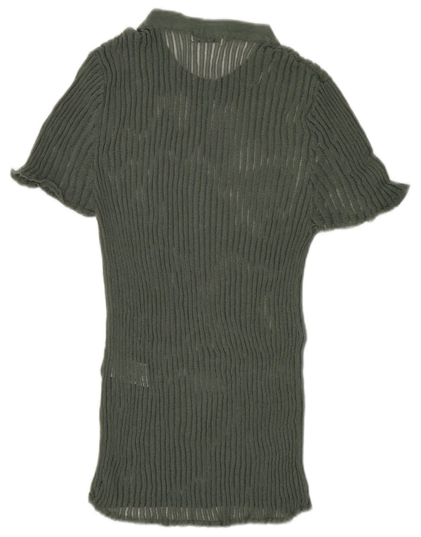 Zara Womens Knit Blouse Top UK 8 Small Green Viscose