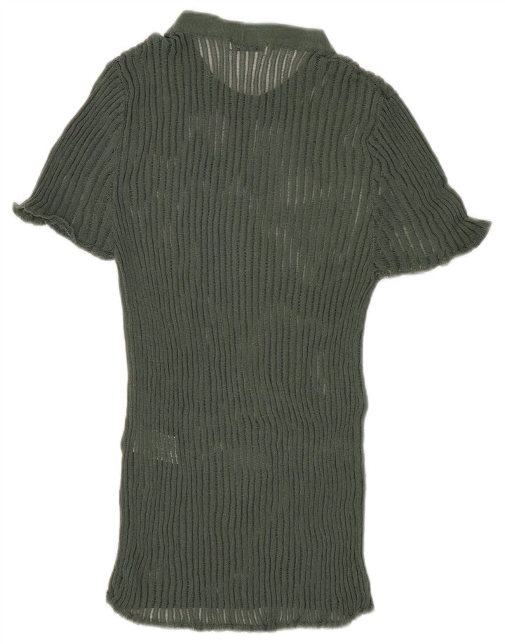 Zara Womens Knit Blouse Top UK 8 Small Green Viscose