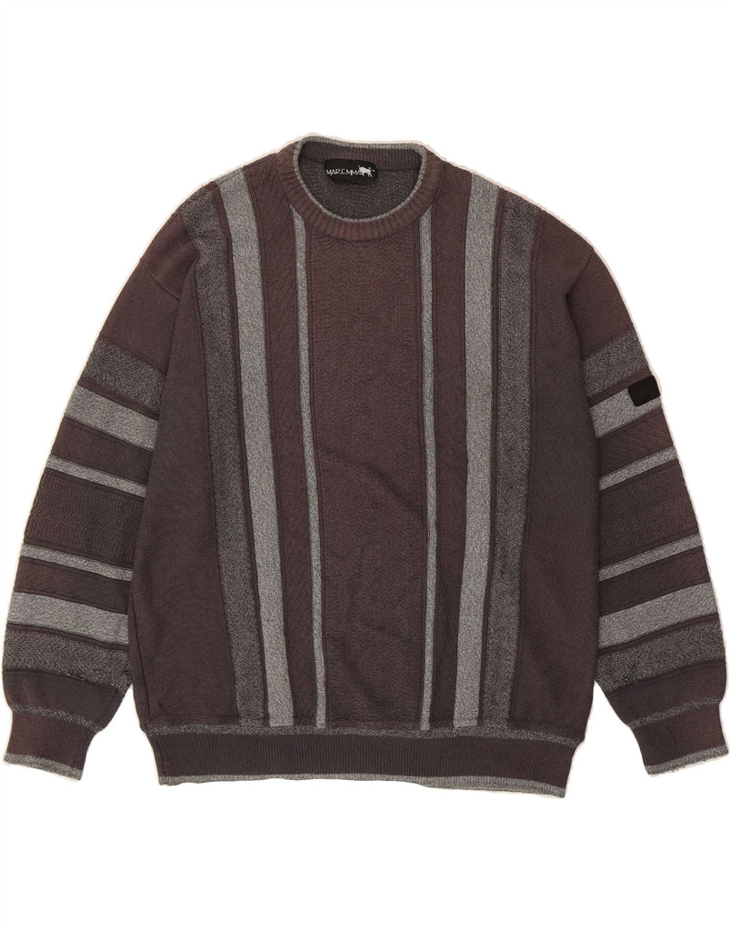 MAREMMA  Mens Crew Neck Jumper Sweater Large Brown Striped Vintage Maremma and Second-Hand Maremma from Messina Hembry 