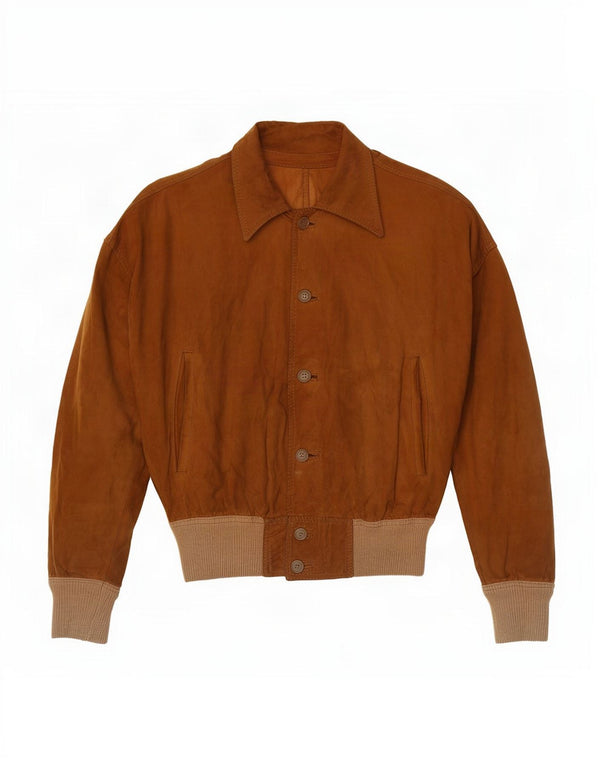 Vintage Mens Suede Jacket UK 12 Medium Beige Colourblock