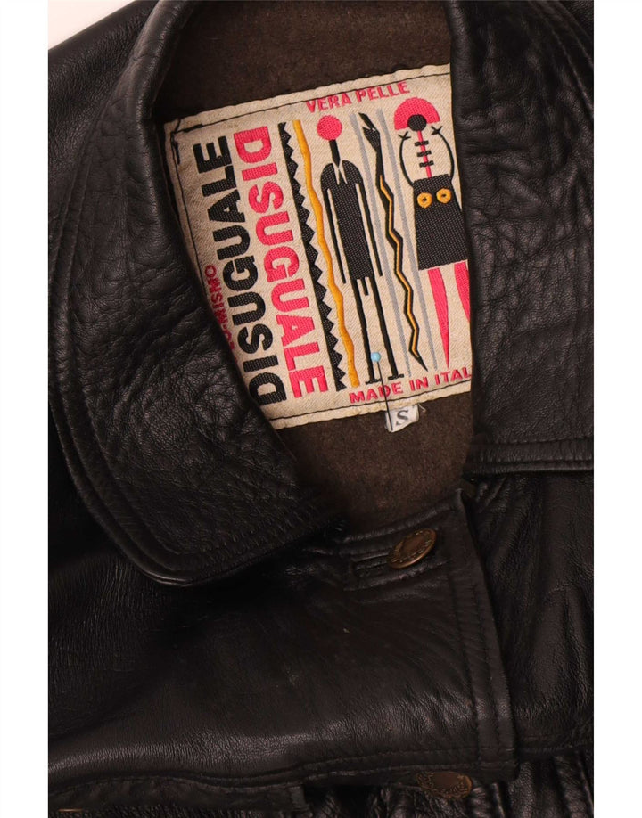 Vintage Womens Oversized Leather Jacket UK 10 Small Black