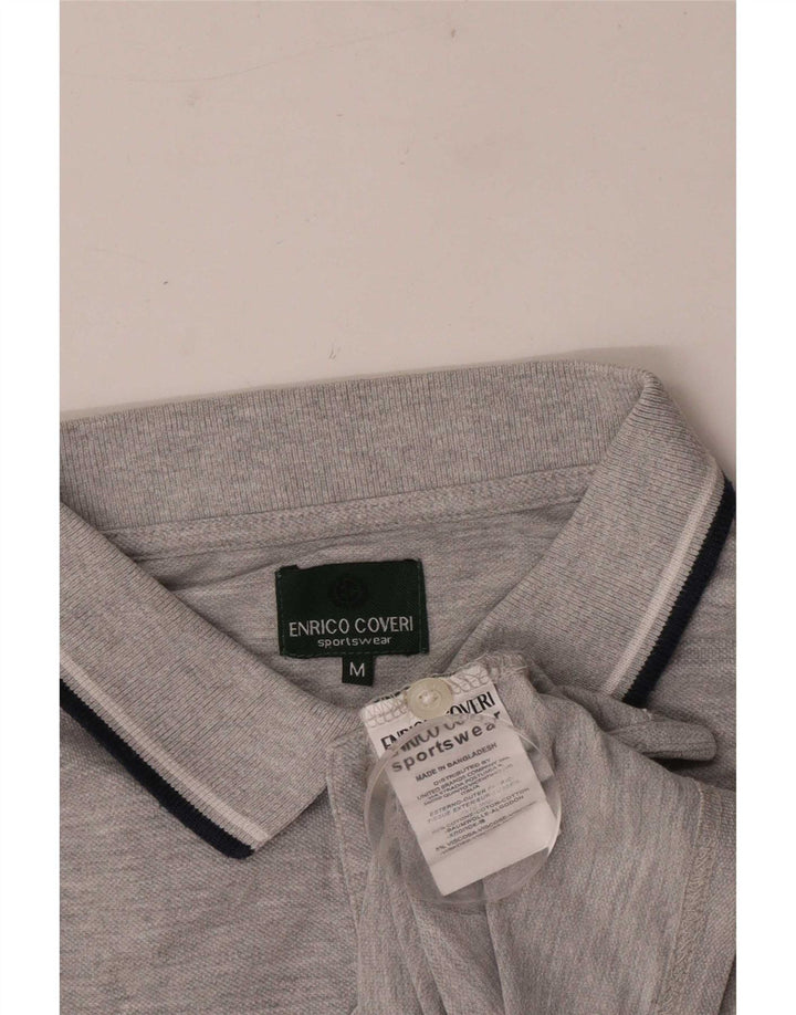 Enrico Coveri Mens Polo Shirt Medium Grey Striped Cotton