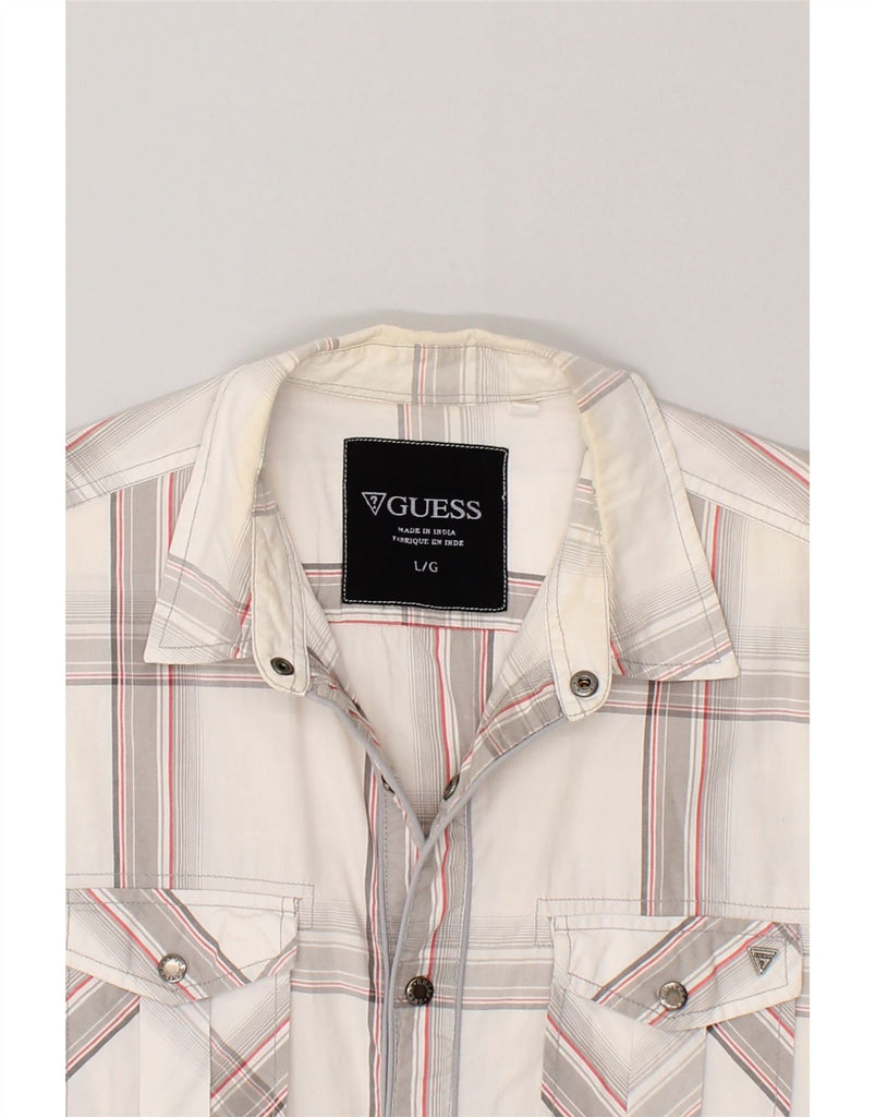 GUESS Mens Short Sleeve Shirt Large Beige Check Cotton | Vintage Guess | Thrift | Second-Hand Guess | Used Clothing | Messina Hembry 