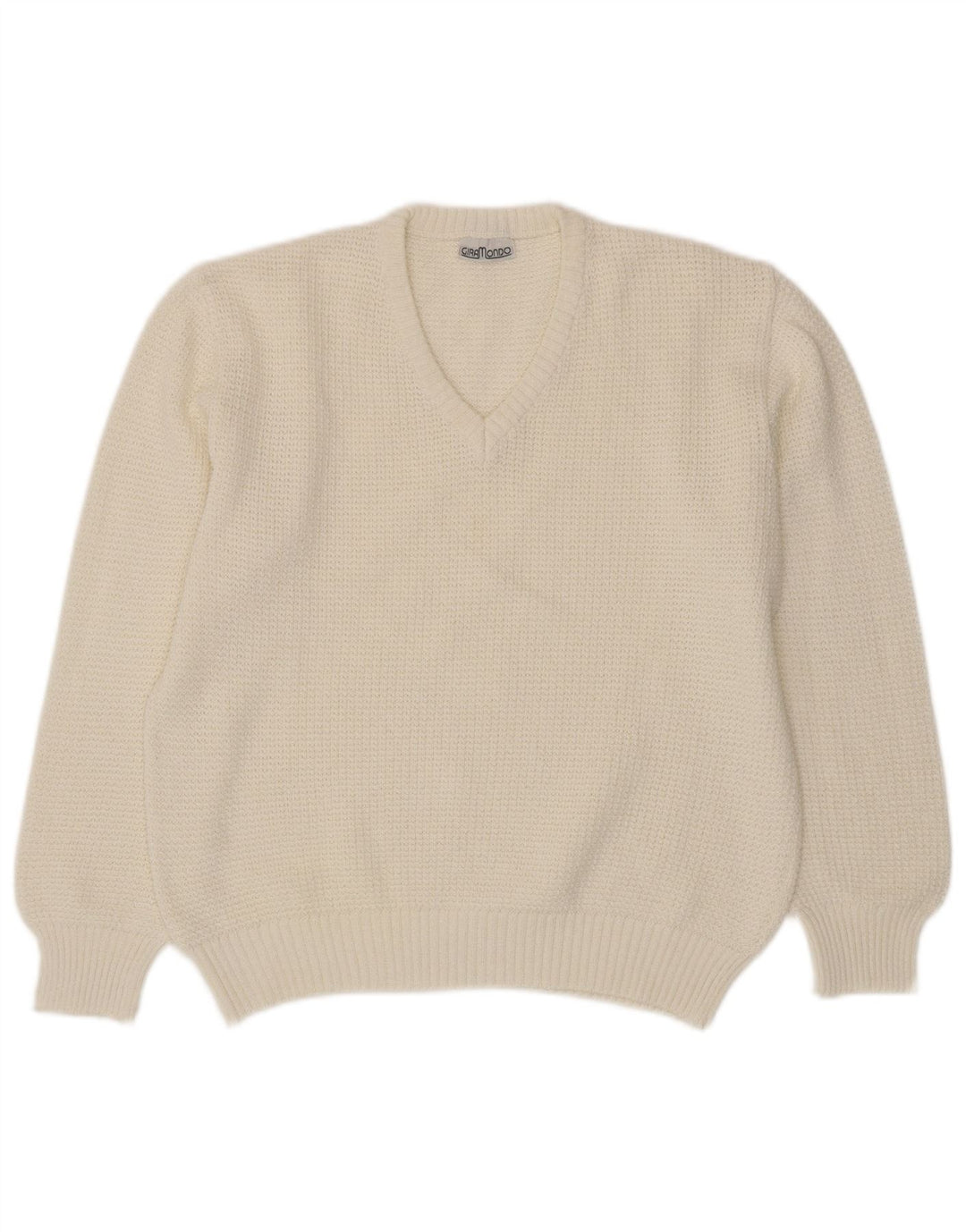 Giramondo Womens V-Neck Jumper Sweater UK 12 Medium White Cotton