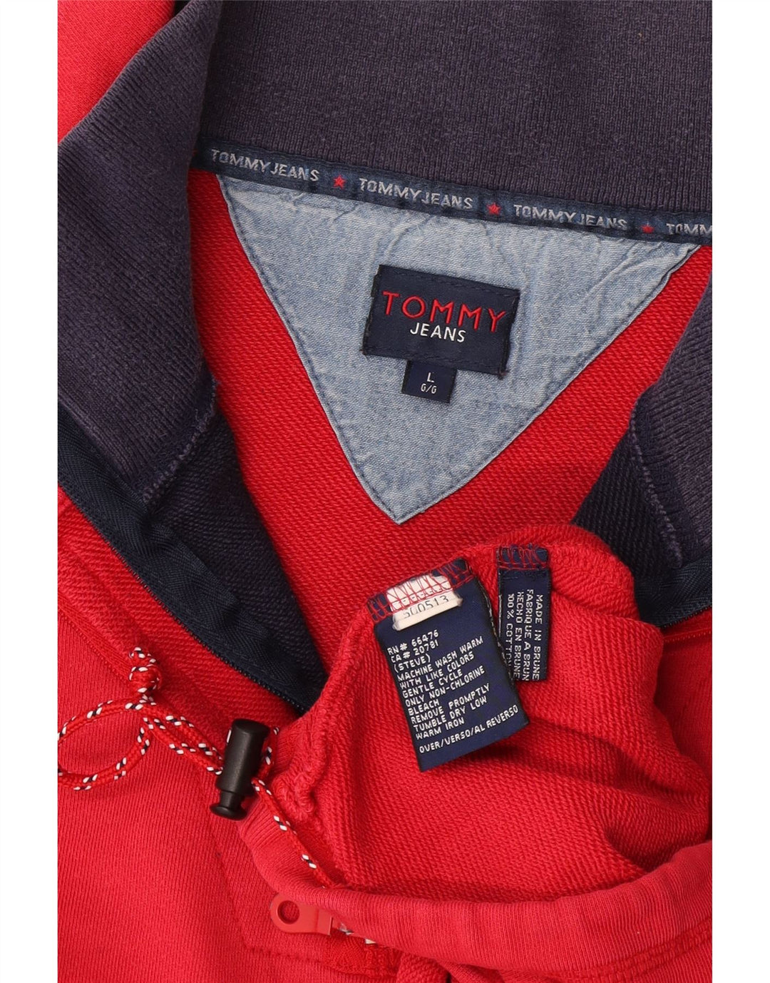 Tommy Hilfiger Mens Zip Neck Top Long Sleeve Large Red Cotton