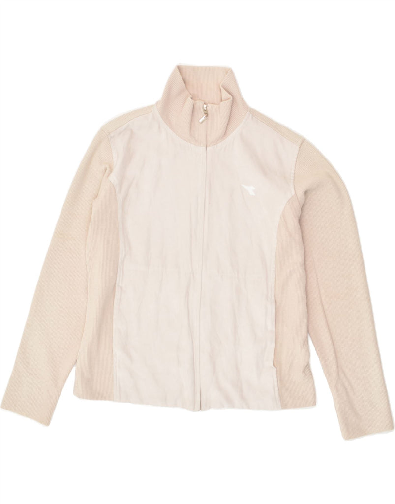 DIADORA Womens Loose Fit Tracksuit Top Jacket UK 10 Small Beige | Vintage Diadora | Thrift | Second-Hand Diadora | Used Clothing | Messina Hembry 