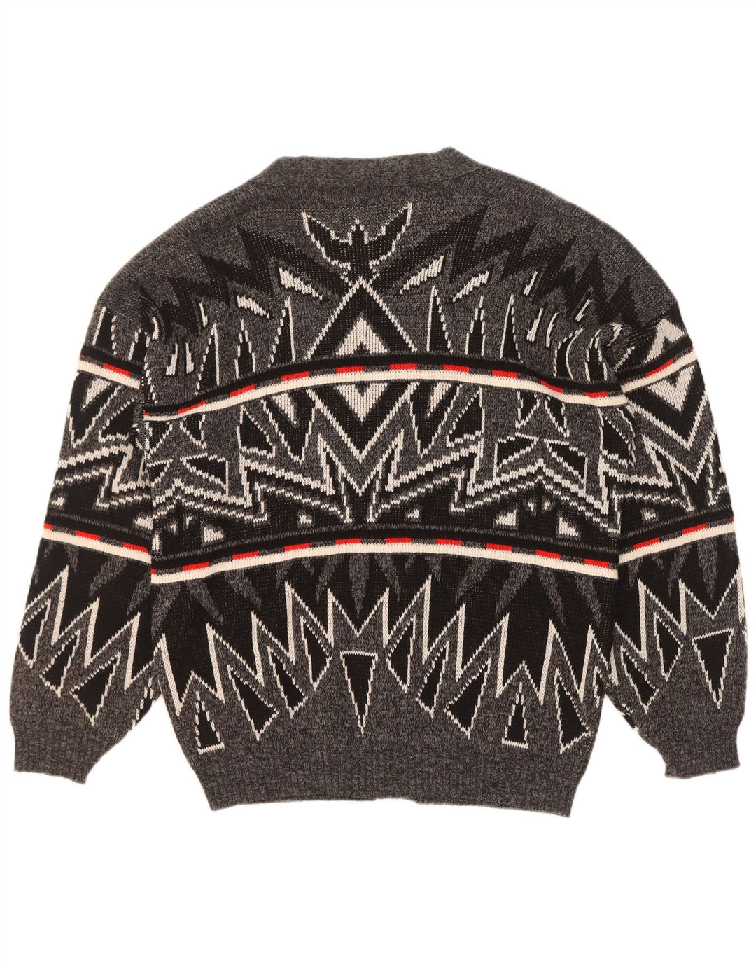 Vintage Mens Cardigan Sweater XL Grey Geometric Acrylic
