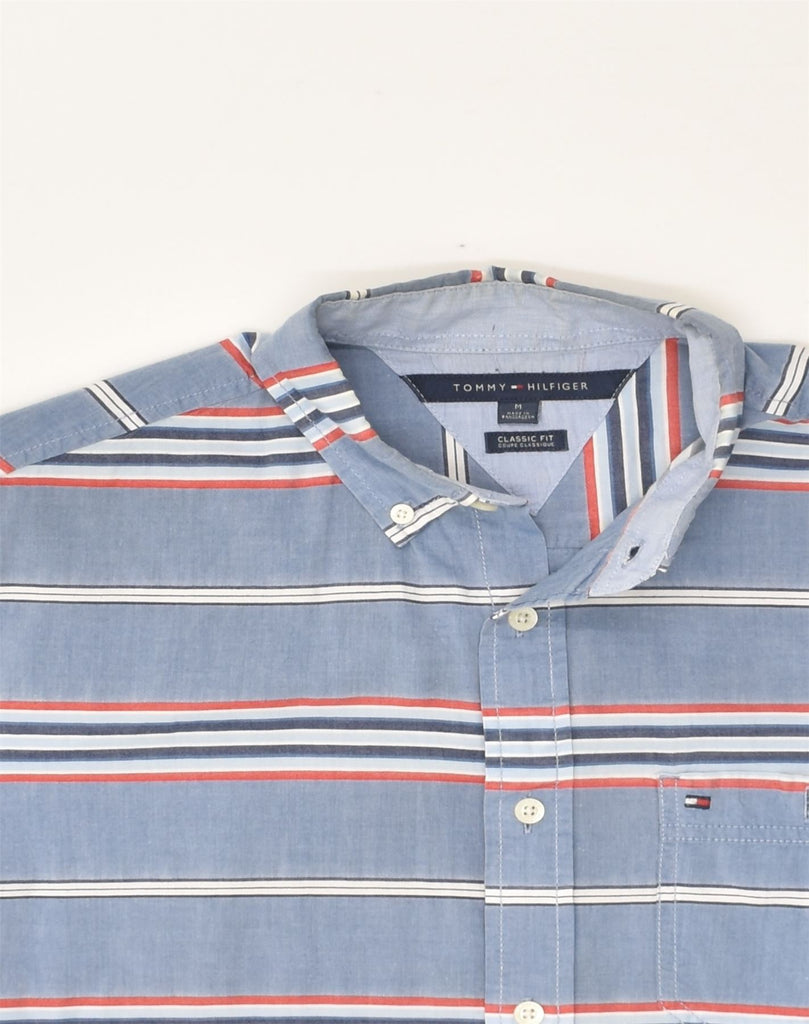 TOMMY HILFIGER Mens Classic Fit Short Sleeve Shirt Medium Blue Striped | Vintage Tommy Hilfiger | Thrift | Second-Hand Tommy Hilfiger | Used Clothing | Messina Hembry 