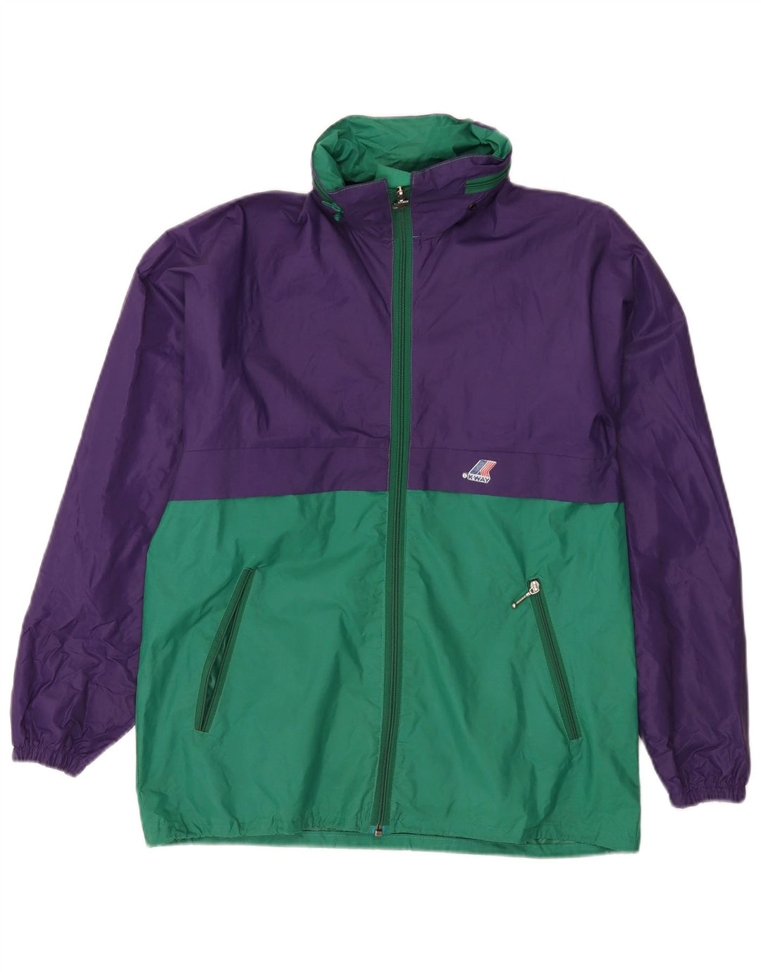 K-Way Mens Hooded Rain Jacket UK 38 Medium Purple Colourblock Polyamide