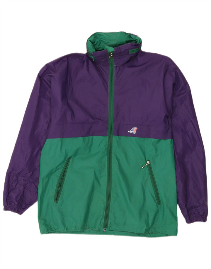 K-Way Mens Hooded Rain Jacket UK 38 Medium Purple Colourblock Polyamide