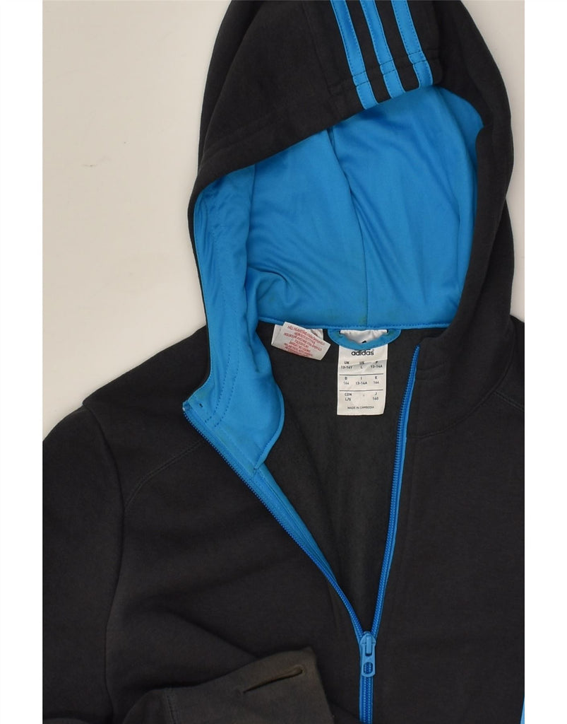 ADIDAS Girls Graphic Zip Hoodie Sweater 13-14 Years Large Black Cotton | Vintage Adidas | Thrift | Second-Hand Adidas | Used Clothing | Messina Hembry 