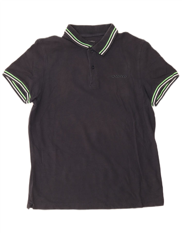 Lotto Mens Polo Shirt Medium Black Striped Cotton