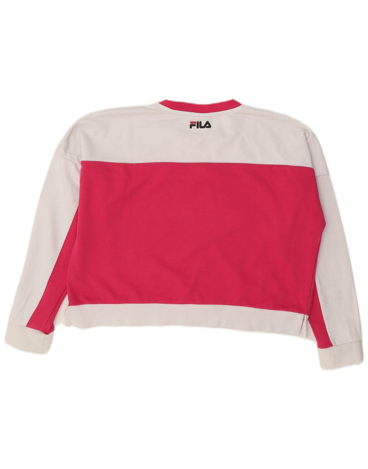 Fila Womens Oversized Crop Sweatshirt Jumper UK 16 Large White Colourblock