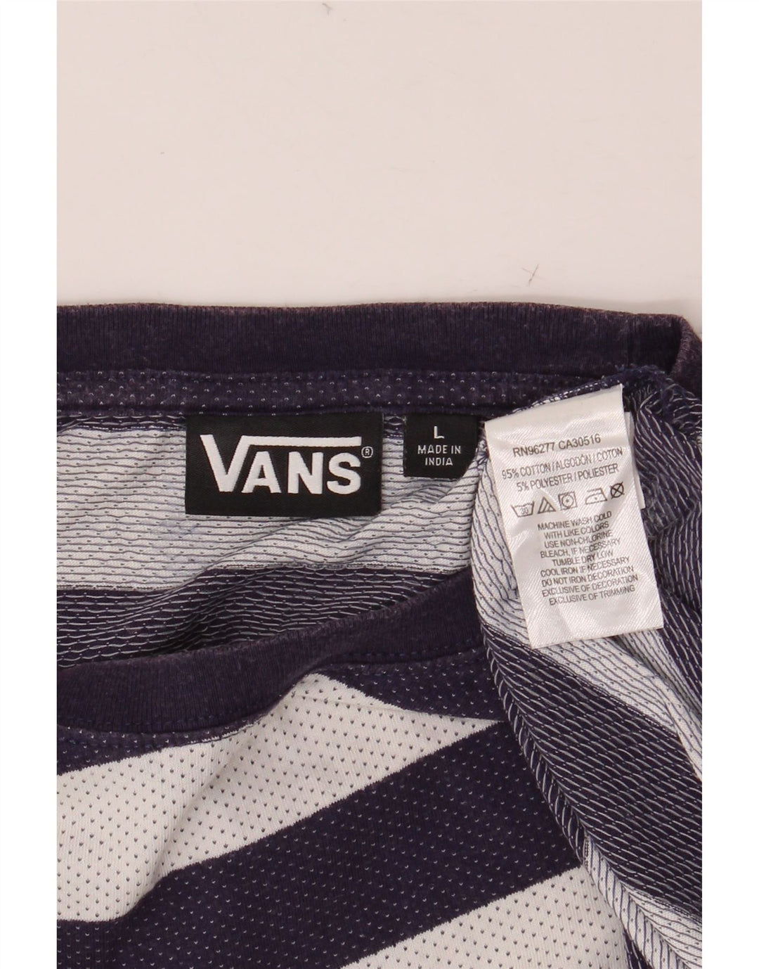 VANS Mens T-Shirt Top Large Navy Blue Striped Cotton