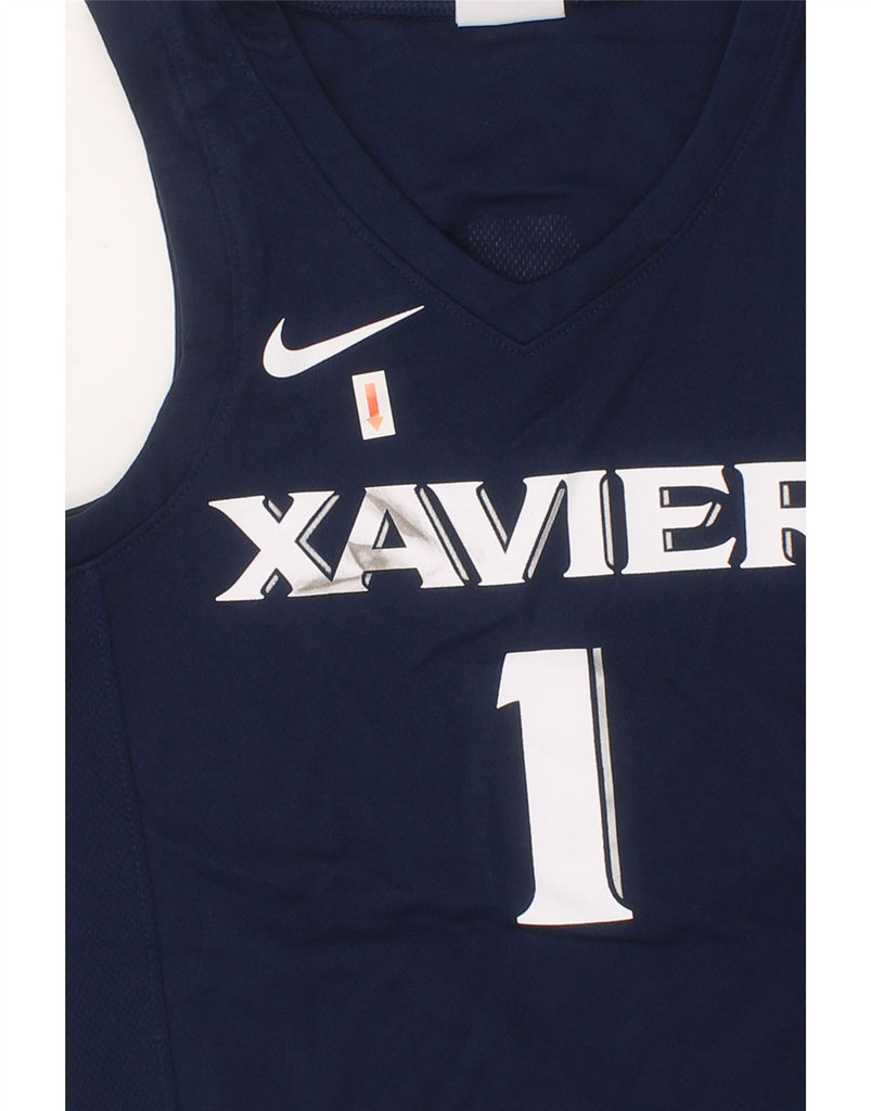 NIKE Boys Xavier Graphic Vest Top 9-10 Years Small Navy Blue Polyester Vintage Nike and Second-Hand Nike from Messina Hembry 
