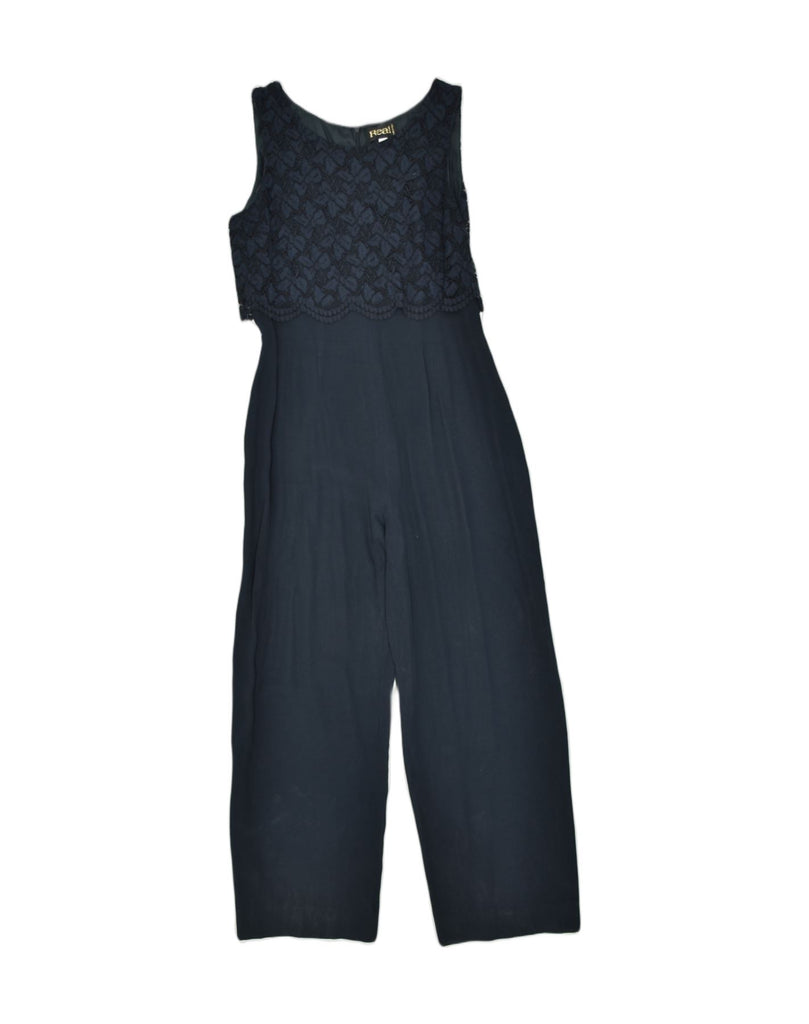 VINTAGE Womens Sleeveless Jumpsuit UK 14 Medium Navy Blue Viscose | Vintage | Thrift | Second-Hand | Used Clothing | Messina Hembry 