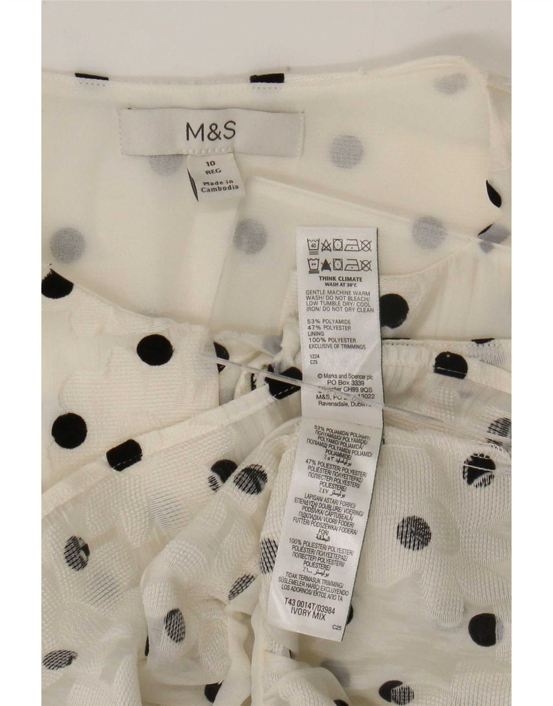 Marks & Spencer Womens Shirt Blouse UK 10 Small White Polka Dot Polyamide