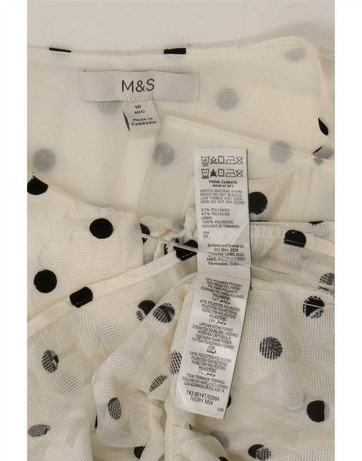 Marks & Spencer Womens Shirt Blouse UK 10 Small White Polka Dot Polyamide
