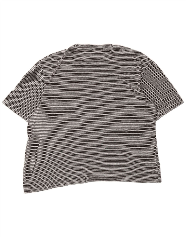 Zara Mens T-Shirt Top Medium Grey Striped Hemp