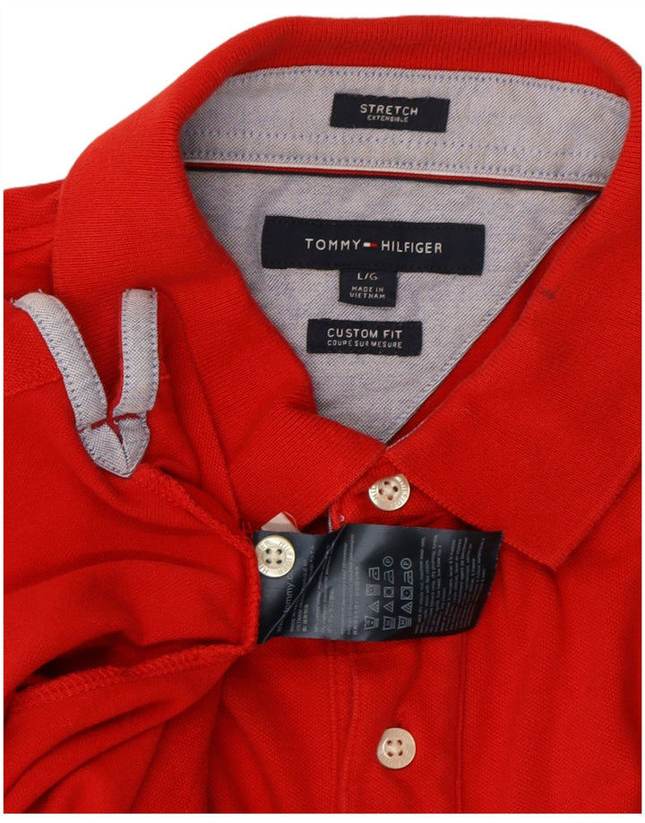 TOMMY HILFIGER Mens Custom Fit Polo Shirt Large Red Cotton