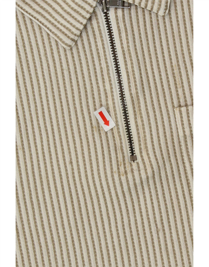 TED BAKER Mens Polo Shirt Size 4 Large Beige Striped Polyester Vintage Ted Baker and Second-Hand Ted Baker from Messina Hembry 