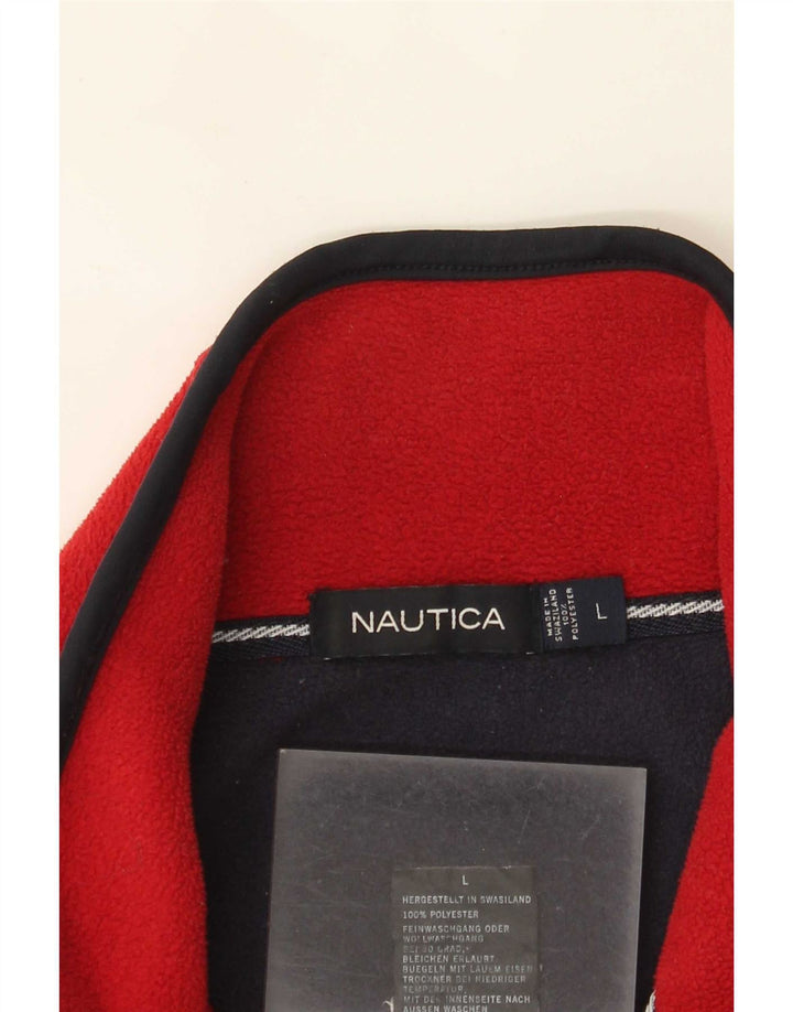 Nautica Mens Zip Neck Fleece Jumper Large Red Colourblock Polyester