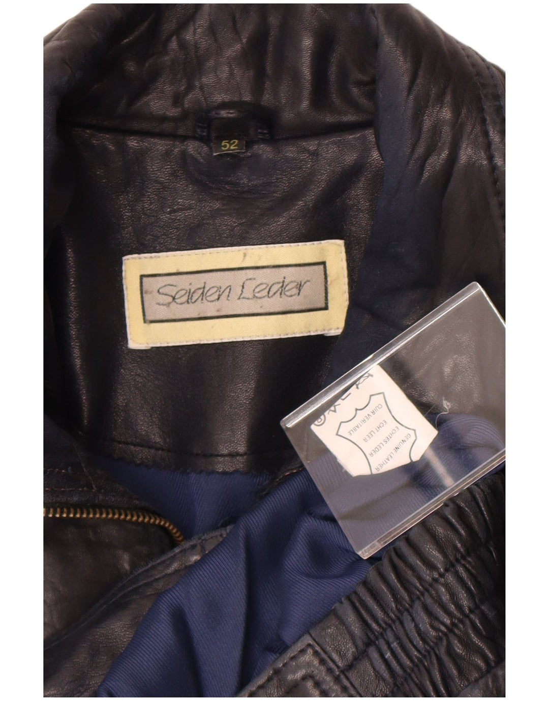 Vintage Mens Leather Jacket EU 52 XL Navy Blue Leather