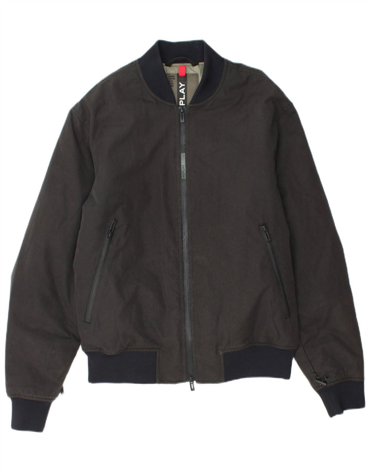 Replay Mens Graphic Bomber Jacket UK 38 Medium Grey Colourblock Cotton