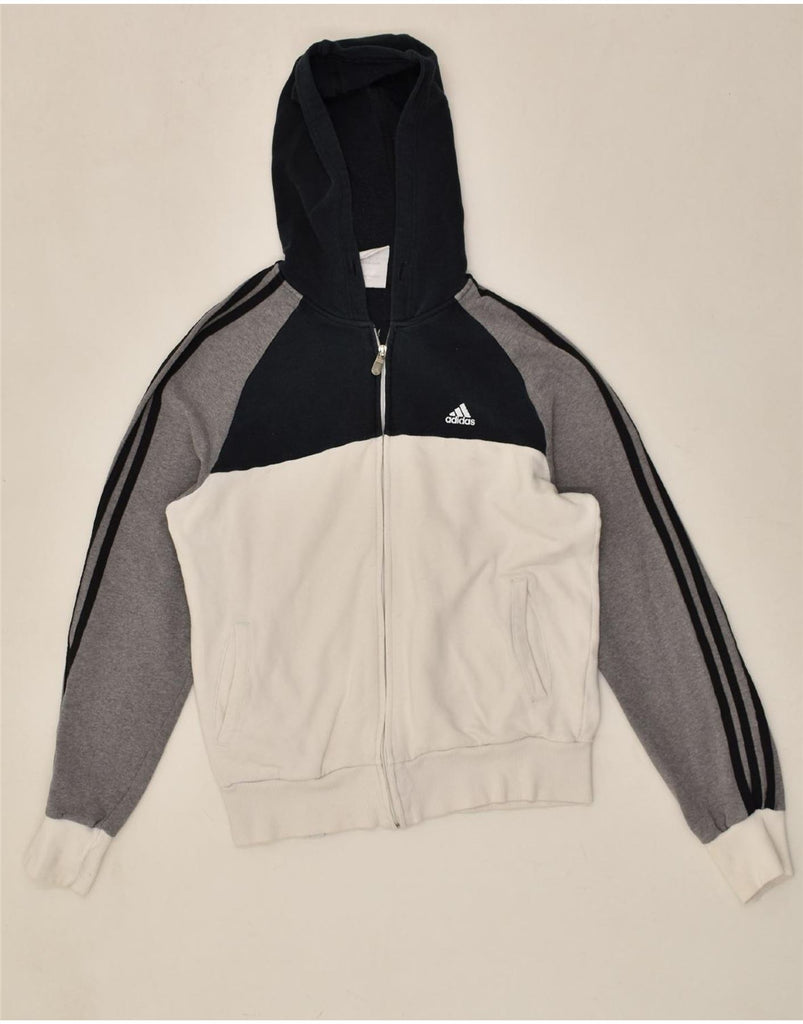 ADIDAS Mens Zip Hoodie Sweater UK 36/38 Medium Grey Colourblock Cotton | Vintage Adidas | Thrift | Second-Hand Adidas | Used Clothing | Messina Hembry 