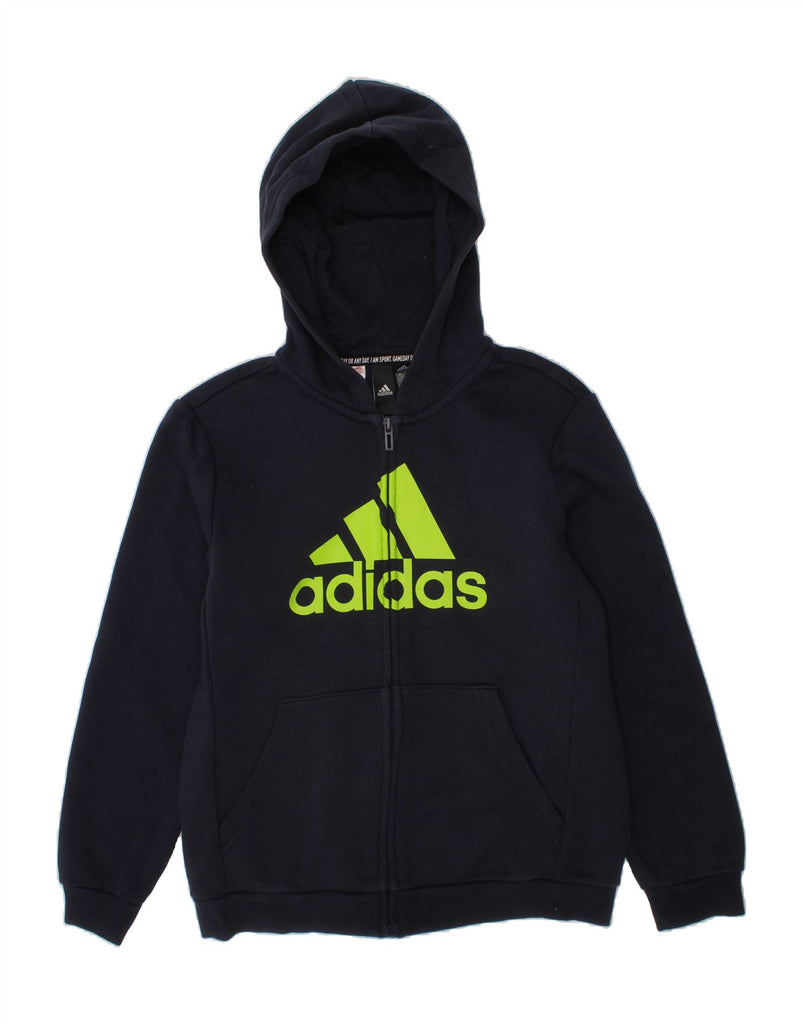ADIDAS Boys Graphic Zip Hoodie Sweater 11-12 Years Navy Blue Cotton Vintage Adidas and Second-Hand Adidas from Messina Hembry 