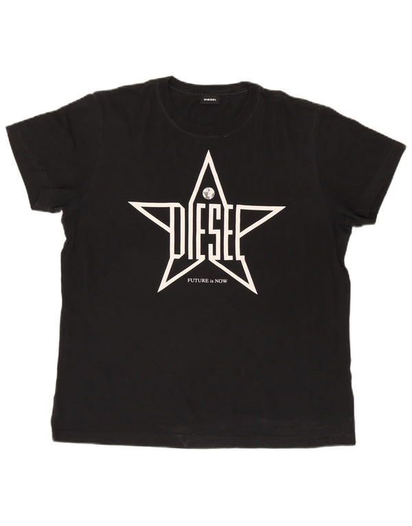 Diesel Mens Graphic T-Shirt Top Large Black Cotton