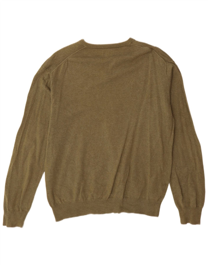 Gant Mens V-Neck Jumper Sweater XL Khaki Cotton