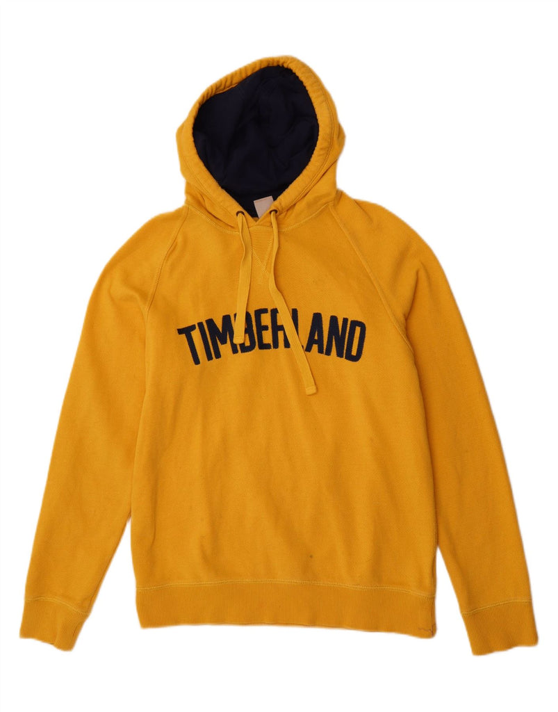TIMBERLAND Mens Slim Fit Graphic Hoodie Jumper Medium Yellow Cotton Vintage Timberland and Second-Hand Timberland from Messina Hembry 