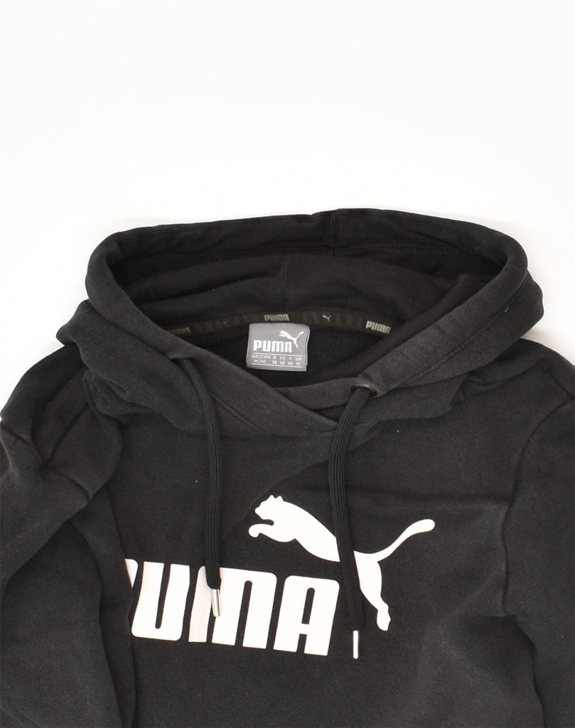 PUMA Womens Graphic Hoodie Jumper UK 12 Medium Black Cotton Colourful | Vintage Puma | Thrift | Second-Hand Puma | Used Clothing | Messina Hembry 