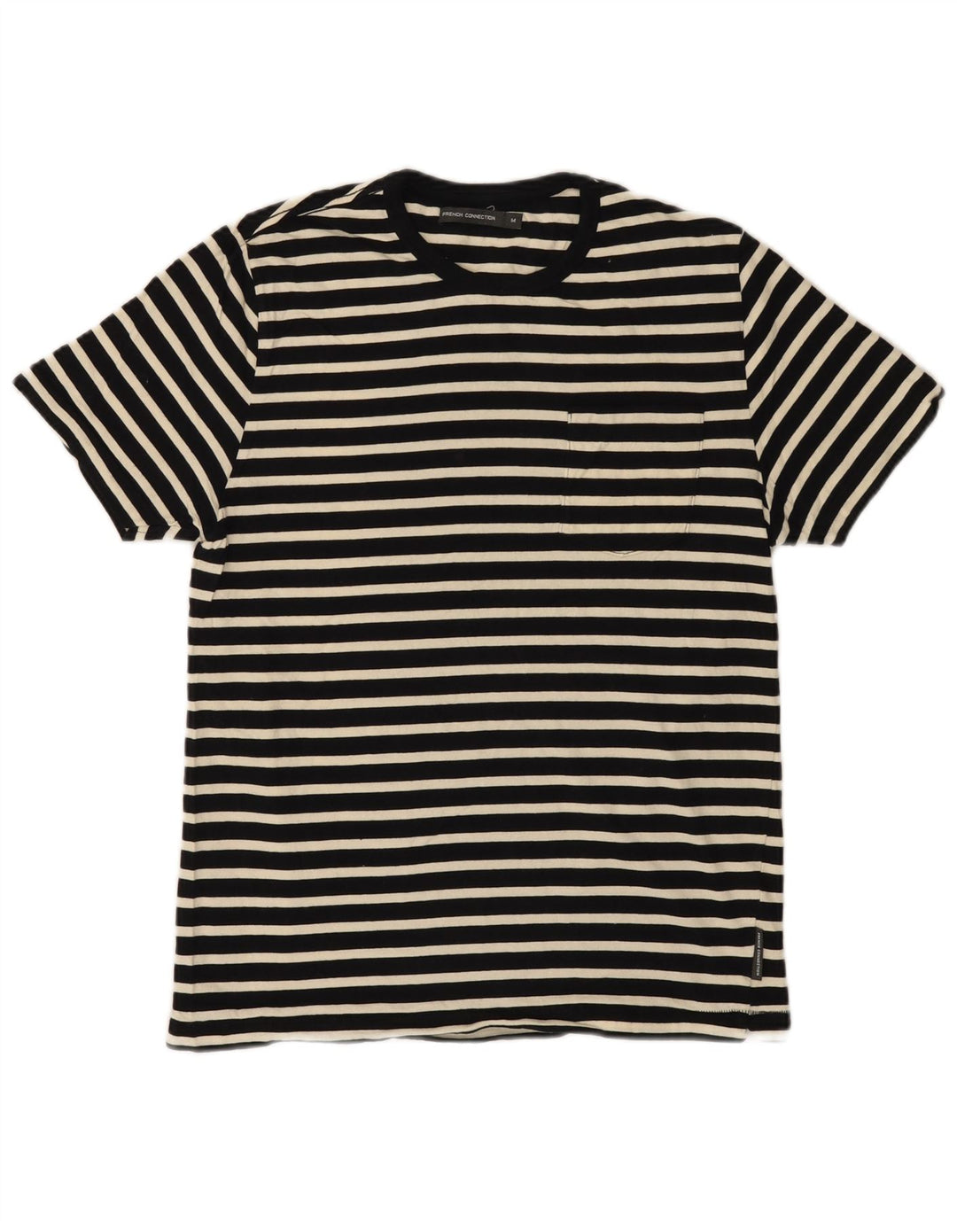 French Connection Mens T-Shirt Top Medium Black Striped Cotton