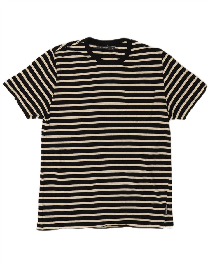 French Connection Mens T-Shirt Top Medium Black Striped Cotton