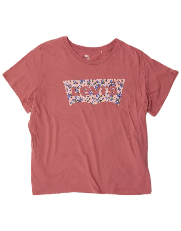 Levi's Womens Graphic T-Shirt Top UK 22 3XL Pink Cotton