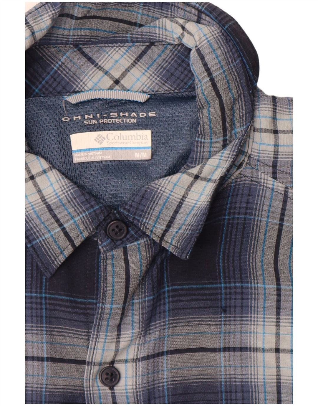 Columbia Mens Omni-Shade Shirt Medium Navy Blue Check