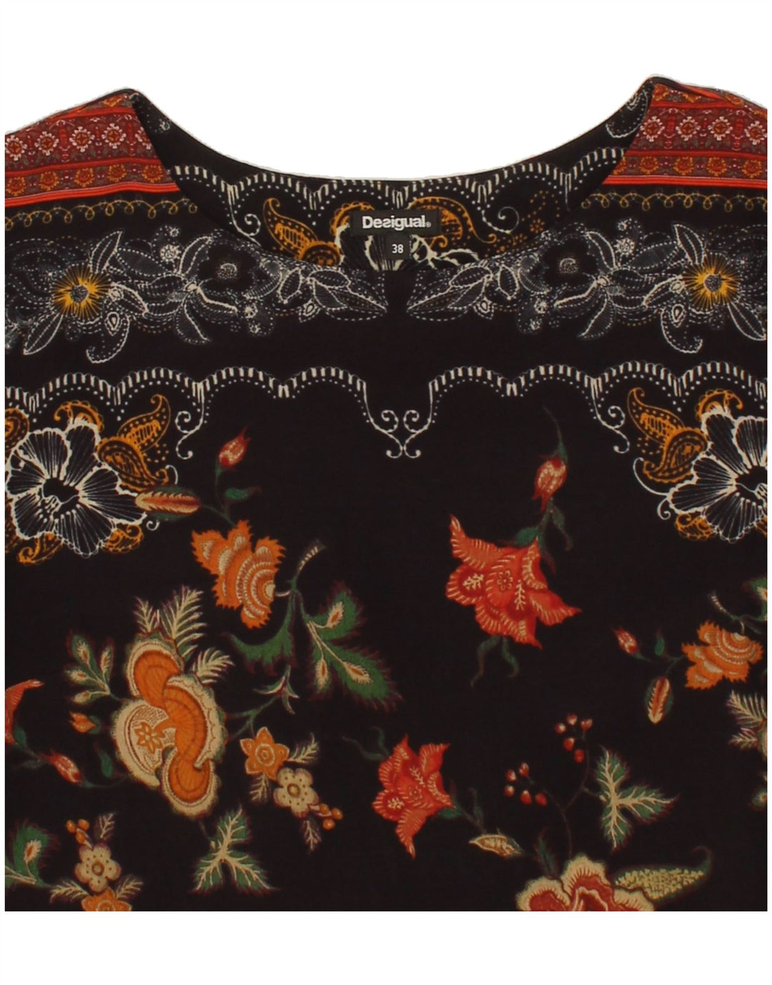 DESIGUAL Womens 3/4 Sleeve Basic Dress EU 38  Medium Black Floral Vintage Desigual and Second-Hand Desigual from Messina Hembry 