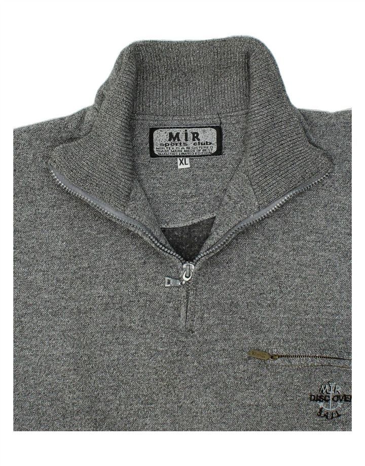 VINTAGE Mens Zip Neck Jumper Sweater XL Grey Cotton Vintage Vintage and Second-Hand Vintage from Messina Hembry 