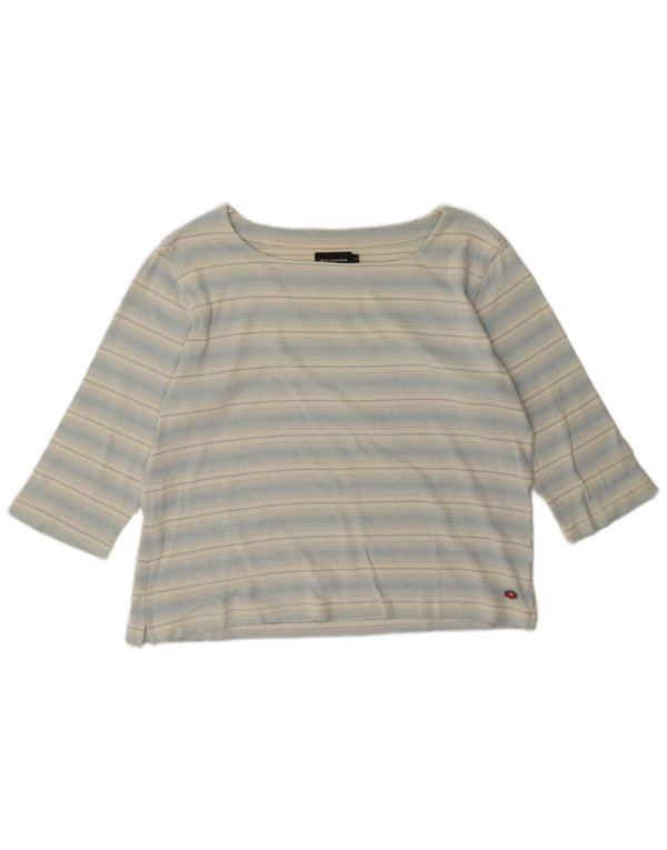 Diadora Womens Top 3/4 Sleeve UK 16 Large Blue Striped Cotton