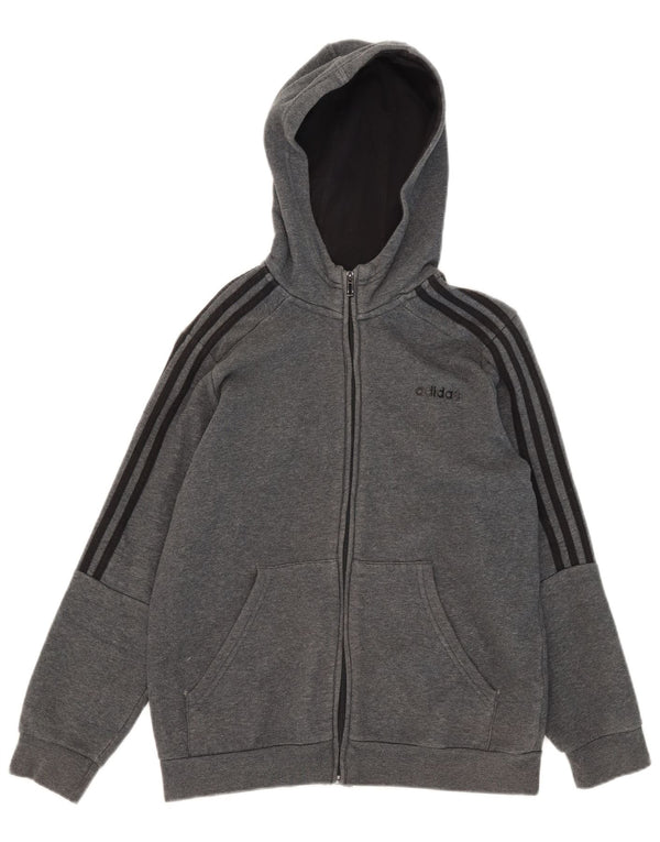 Adidas Boys Zip Hoodie Sweater 13-14 Years Grey Cotton