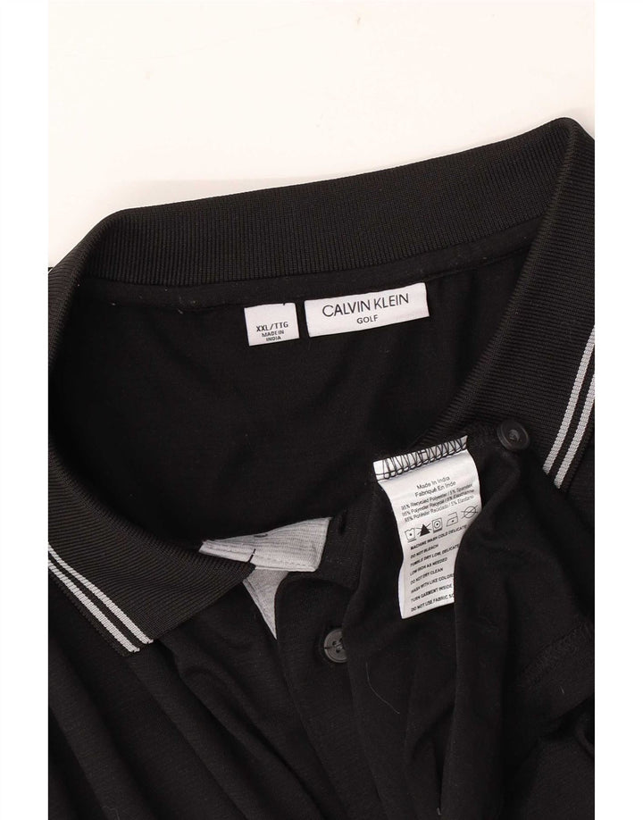Calvin Klein Mens Polo Shirt 2XL Black Striped Polyester