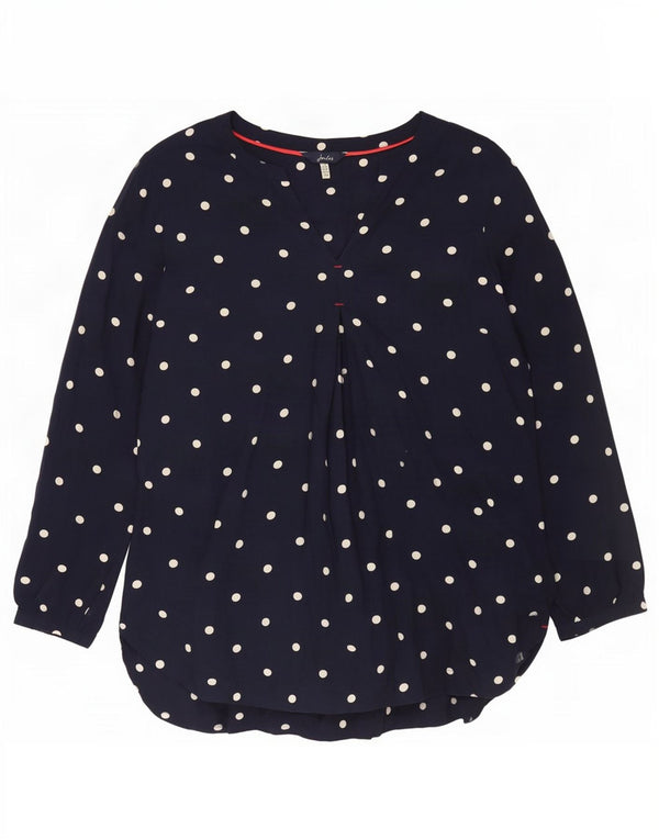 Joules Womens 3/4 Sleeve Blouse Top UK 14 Large Navy Blue Polka Dot Viscose