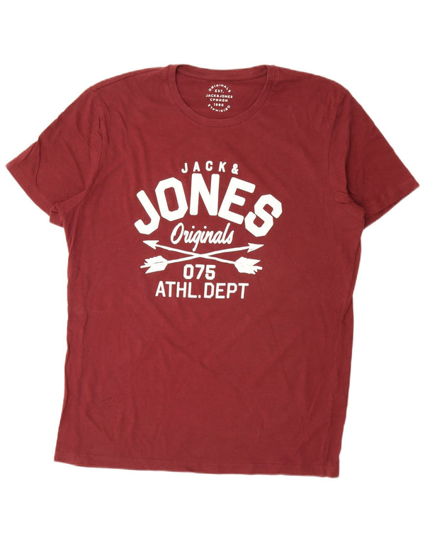 Jack & Jones Mens Graphic T-Shirt Top XL Maroon Cotton