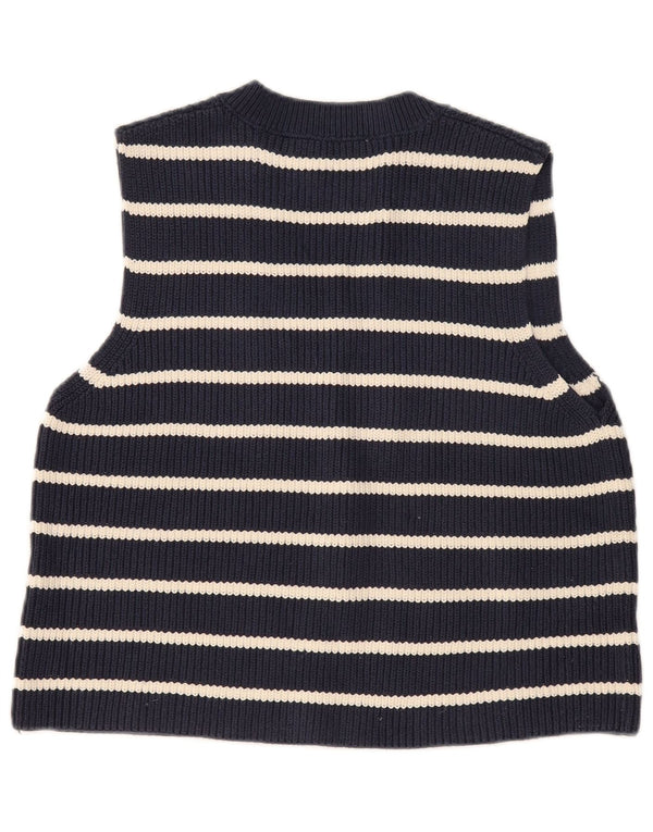 Zara Womens Vest Tank Top UK 16 Large Navy Blue Striped