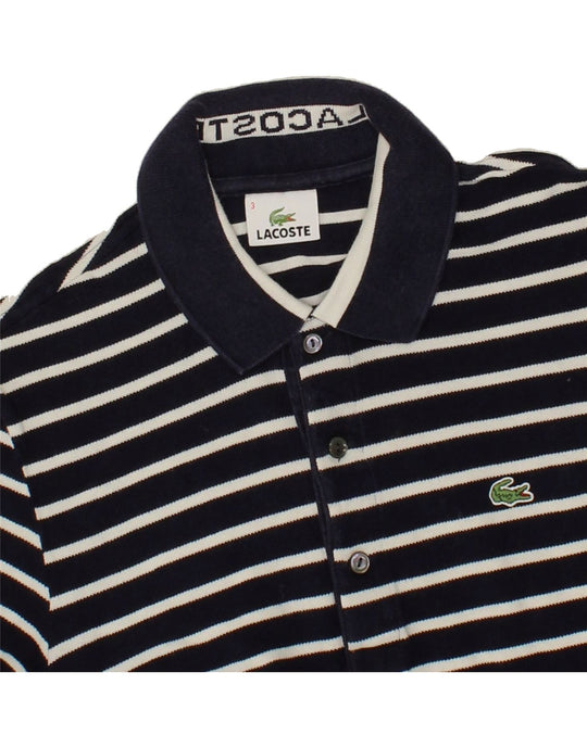 LACOSTE Mens Polo Shirt Size 3 Small Navy Blue Striped Cotton Vintage Second Hand Clothing Online Messina Hembry