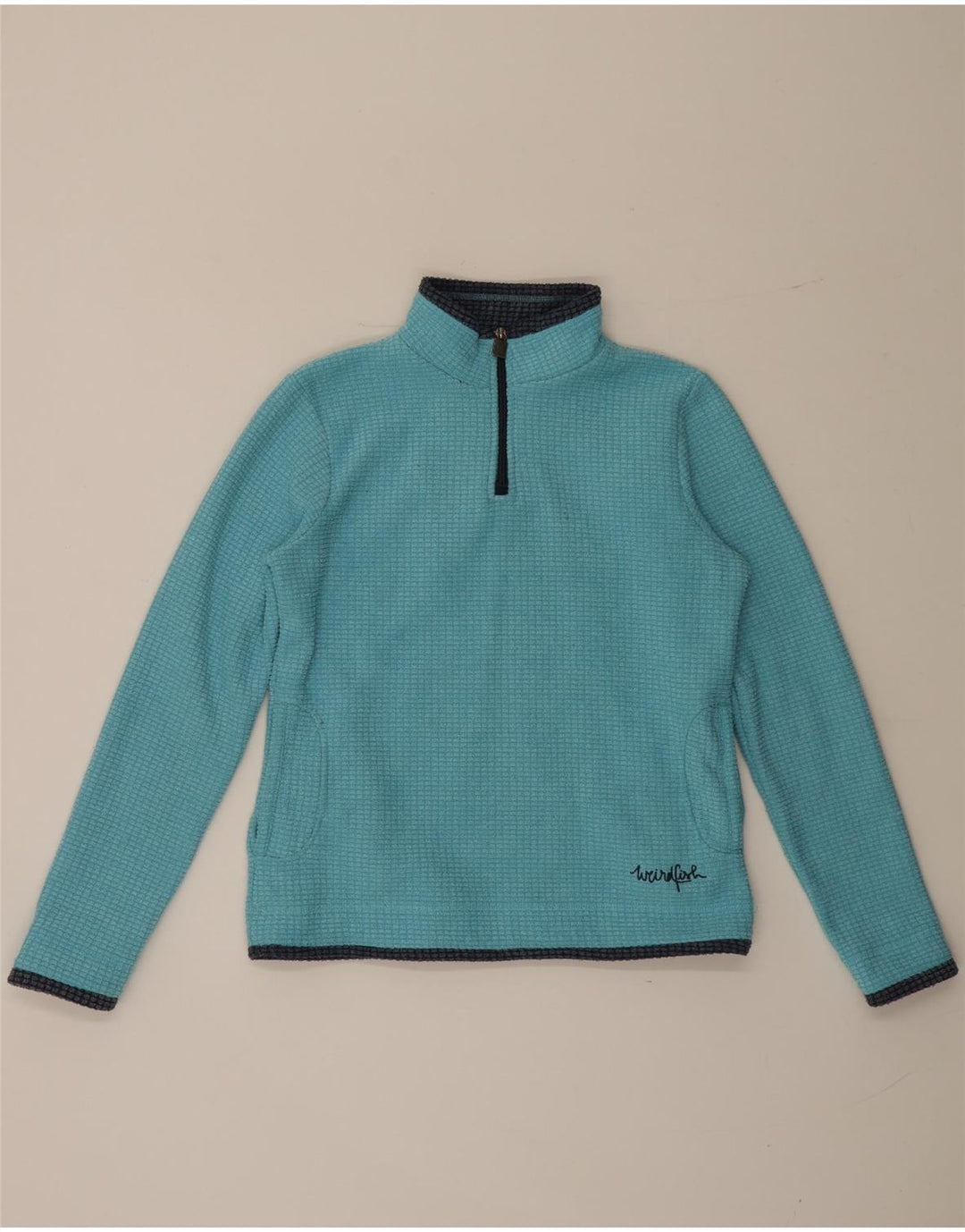 Weird Fish Womens Zip Neck Fleece Jumper UK 12 Medium Blue Polyester